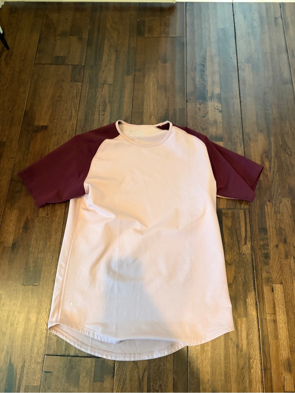 BYLT Drop cut Tee with Mauve Body and Burgundy Sleeves